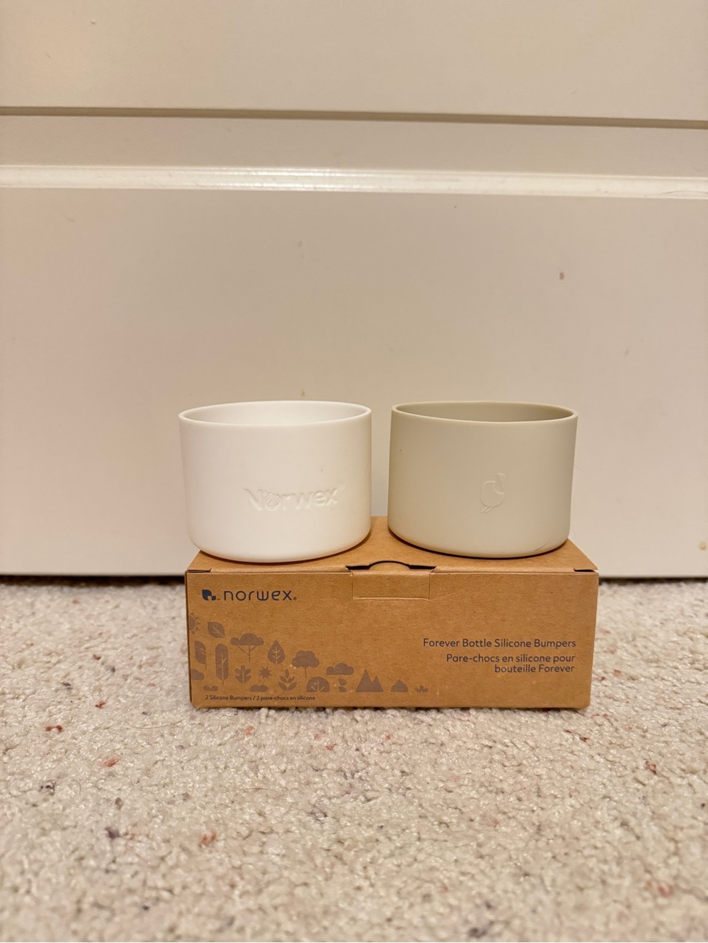 Norwex Silicone Bottle Bumpers in White and Tan